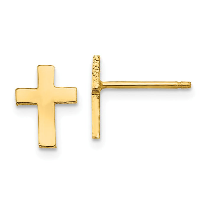 Million Charms 14k Yellow Gold Polished Cross Earrings, 9mm x 7mm