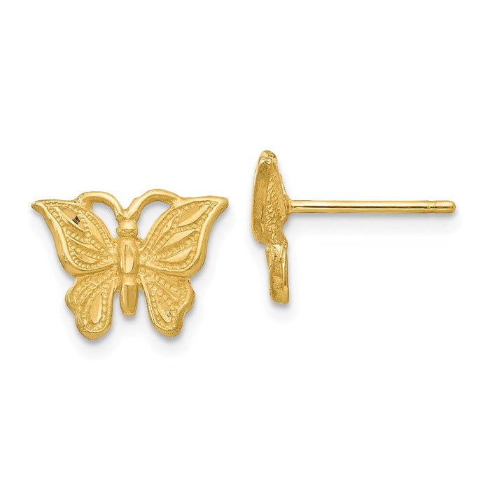 Million Charms 14k Yellow Gold Diamond-cut Butterfly Earrings, 8mm x 11mm