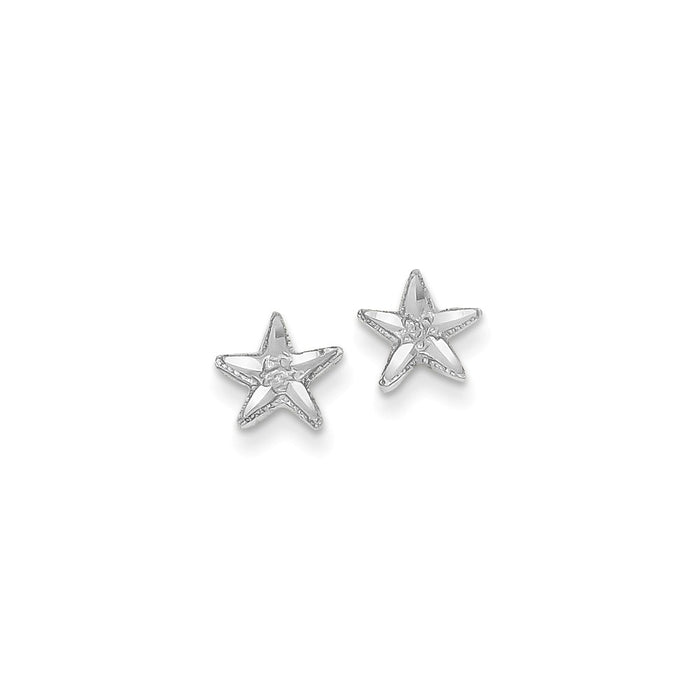 Million Charms 14k White Gold Diamond-cut Starfish Earrings, 8mm x 8mm