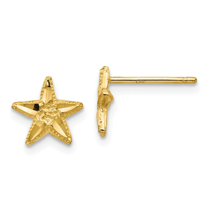 Million Charms 14k Yellow Gold Diamond-cut Starfish Earrings, 8mm x 8mm