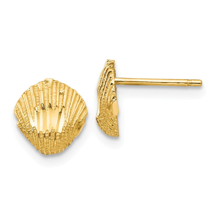 Million Charms 14k Yellow Gold Diamond-cut Shell Earrings, 8mm x 8mm