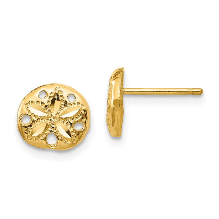 Million Charms 14k Yellow Gold Diamond-cut Sand Dollar Earrings, 8mm x 9mm
