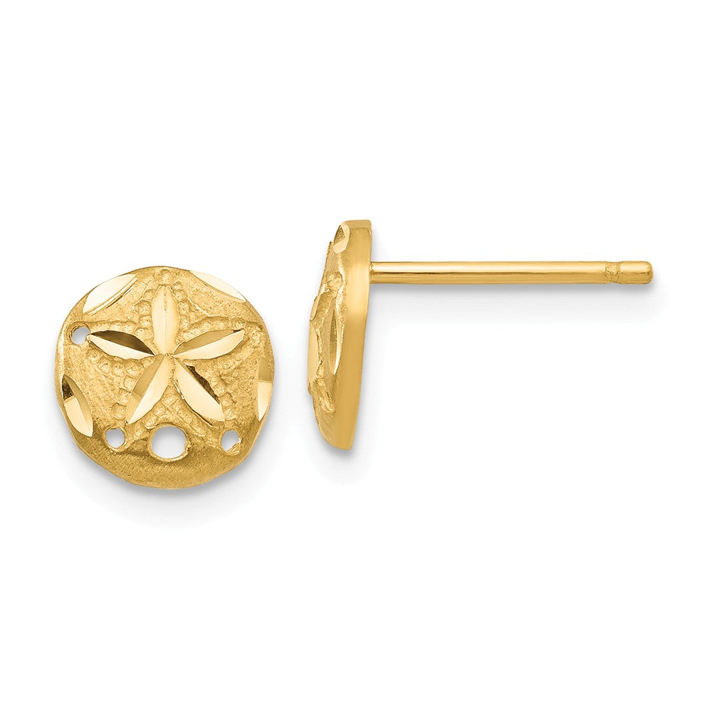 Million Charms 14k Yellow Gold Diamond-cut Sand Dollar Earrings, 8mm x 8mm