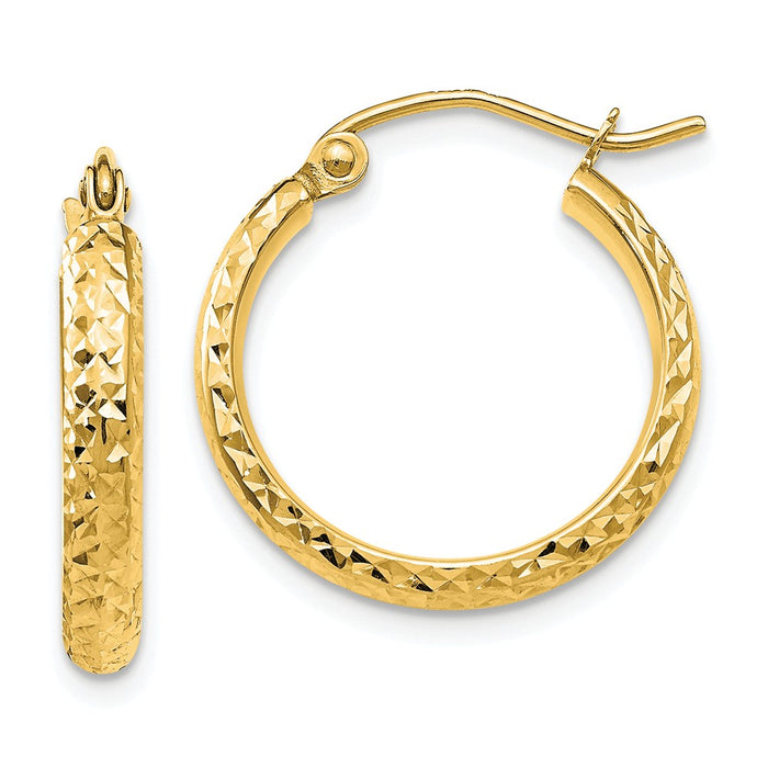 Million Charms 14k Yellow Gold Diamond-cut 2.8x18mm Hollow Hoop Earrings, 18mm x 2.8mm