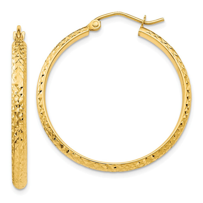 Million Charms 14k Yellow Gold Diamond-cut 2.8x30mm Hollow Hoop Earrings, 30mm x 2.8mm