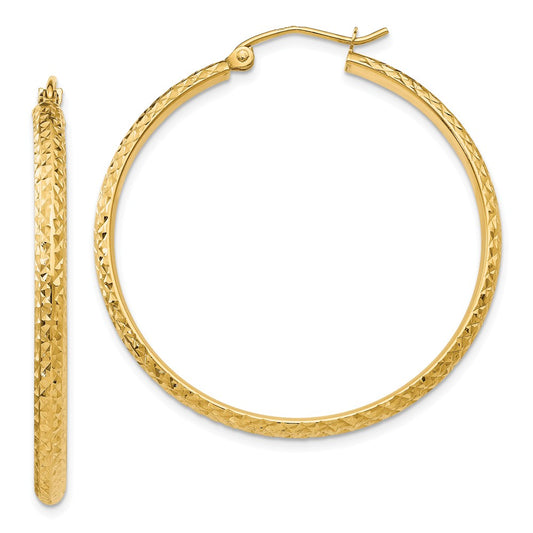 Million Charms 14k Yellow Gold Diamond-cut 2.8x37mm Hollow Hoop Earrings, 37mm x 2.8mm