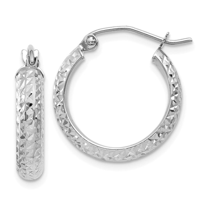 Million Charms 14K White Gold Diamond-cut 3.5x17mm Hollow Hoop Earrings, 17mm x 3.5mm