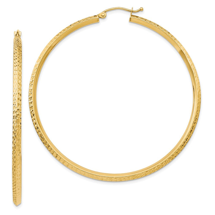 Million Charms 14k Yellow Gold Knife Edge Diamond-cut Hollow Hoop Earrings, 55mm x 2.5mm