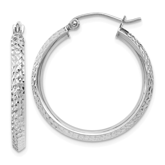 Million Charms 14K White Gold Knife Edge Diamond-cut 2.5x25mm Hoop Earrings, 25mm x 2.5mm