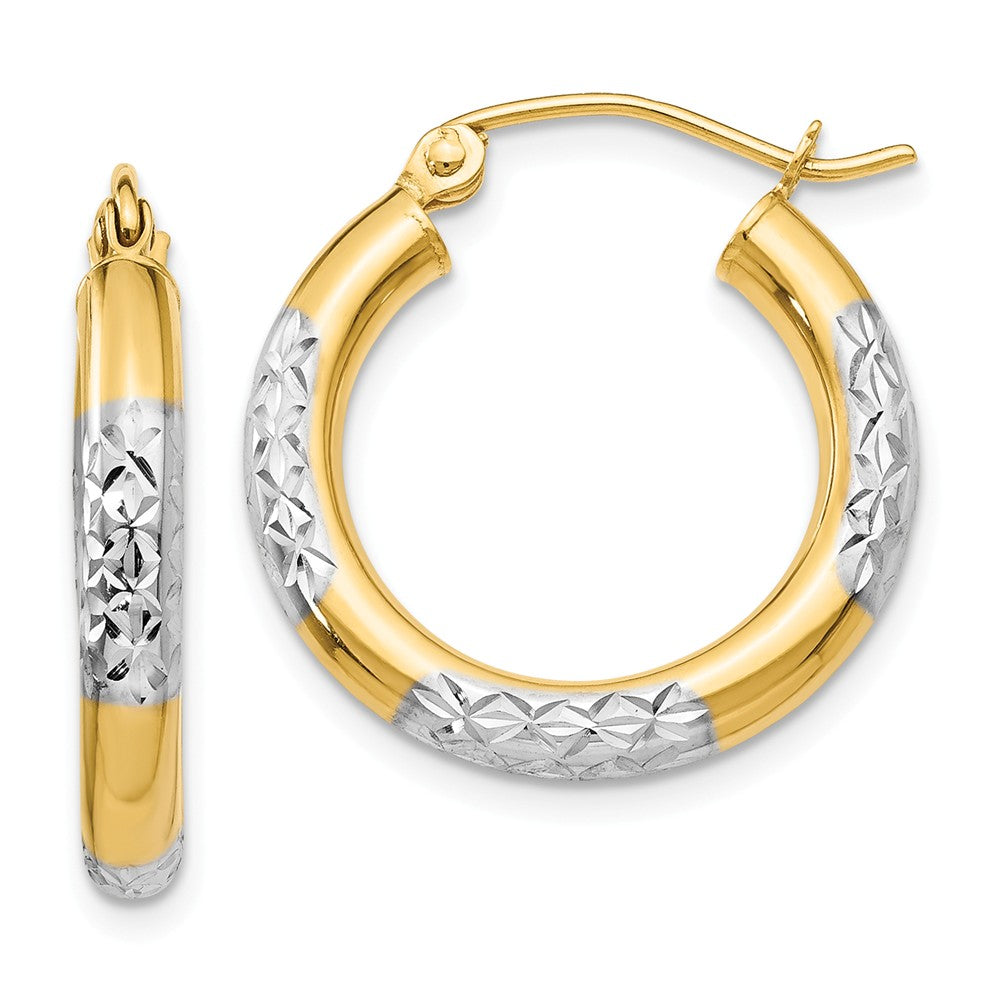 Million Charms 14K & Rhodium Diamond-cut 3x20mm Hoop Earrings, 20mm x 3mm