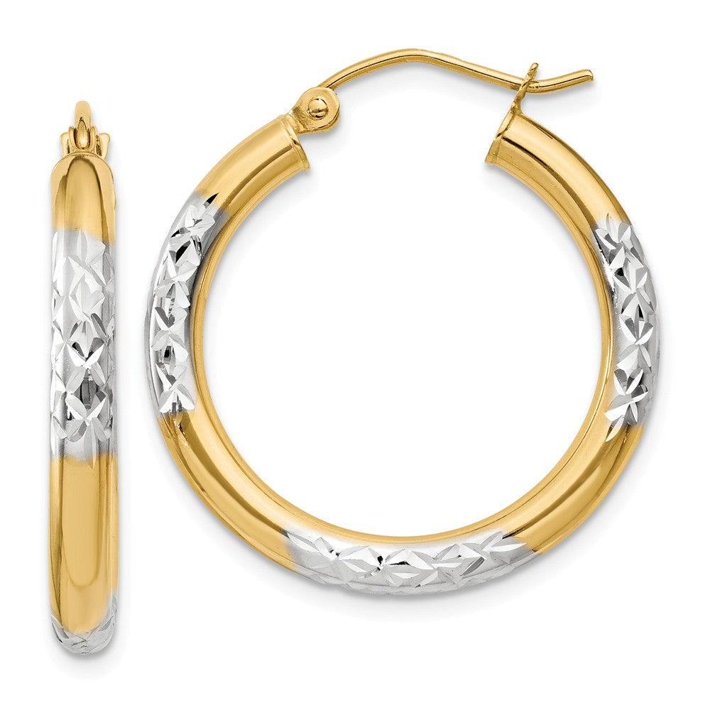 Million Charms 14K & Rhodium Diamond-cut 3x25mm Hoop Earrings, 25mm x 3mm