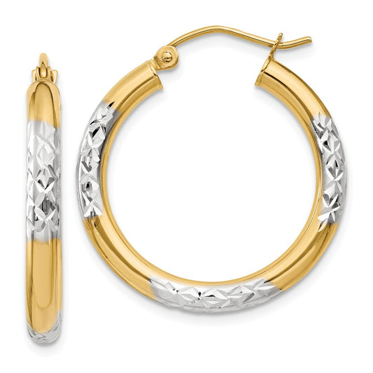 Million Charms 14K & Rhodium Diamond-cut 3x25mm Hoop Earrings, 25mm x 3mm