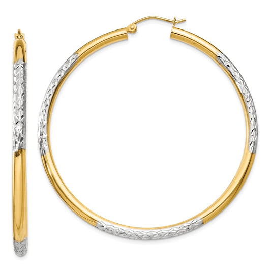 Million Charms 14K & Rhodium Diamond-cut 3x55mm Hoop Earrings, 55mm x 3mm
