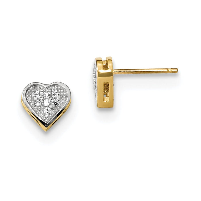 Million Charms 14k Micro Pav‚ Cubic Zirconia ( CZ ) Heart Post Earrings, 6.85mm x 7mm