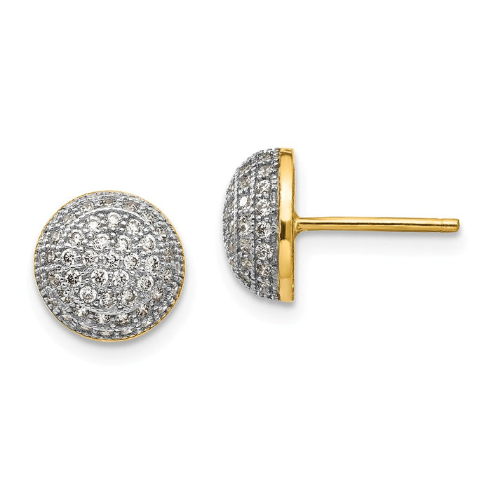 Million Charms 14k Yellow Gold Micro Pav‚ Cubic Zirconia ( CZ ) Round Post Earrings, 9.25mm x 9.2mm