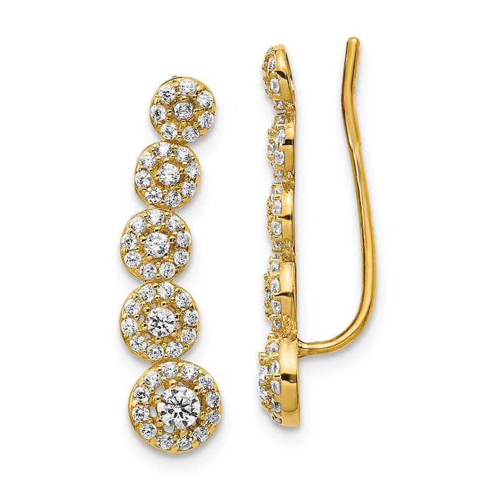 Million Charms 14k Yellow Gold Cubic Zirconia ( CZ ) Circles Polished Ear Climber Earrings, 22.25mm x 5.6mm