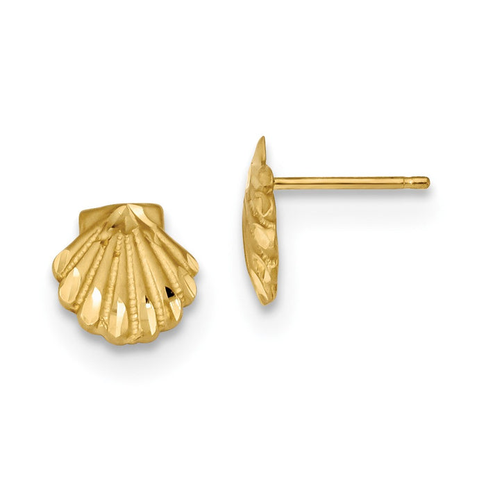 Million Charms 14k Yellow Gold Satin Diamond-cut Seashell Post Earrings, 9mm x 9mm