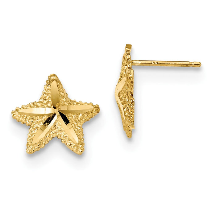 Million Charms 14k Yellow Gold Polished Diamond-cut Starfish Post Earrings, 11.5mm x 12mm