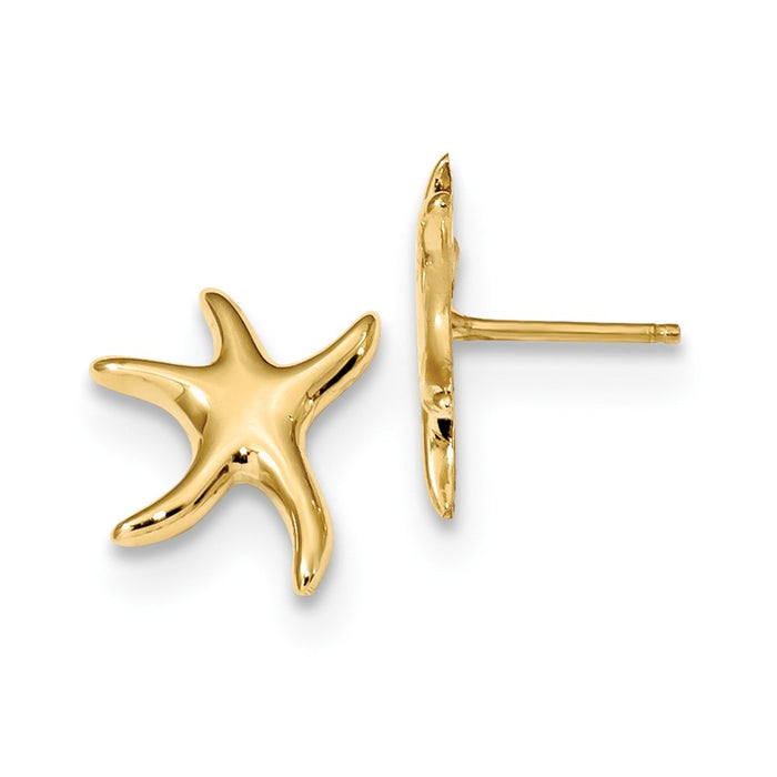 Million Charms 14k Yellow Gold Polished Starfish Post Earrings, 12mm x 11mm