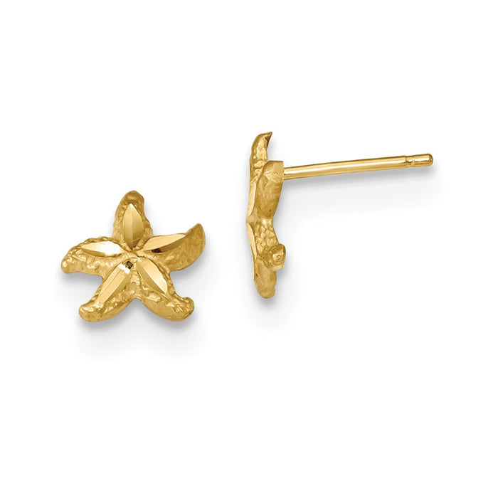 Million Charms 14k Yellow Gold Satin Diamond-cut Starfish Post Earrings, 7.5mm x 8.5mm