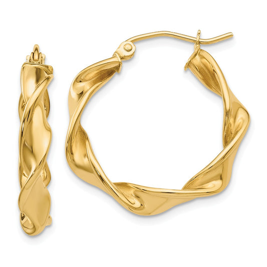 Million Charms 14k Yellow Gold 4.00mm Twisted Hoop Earrings, 18mm x 4mm