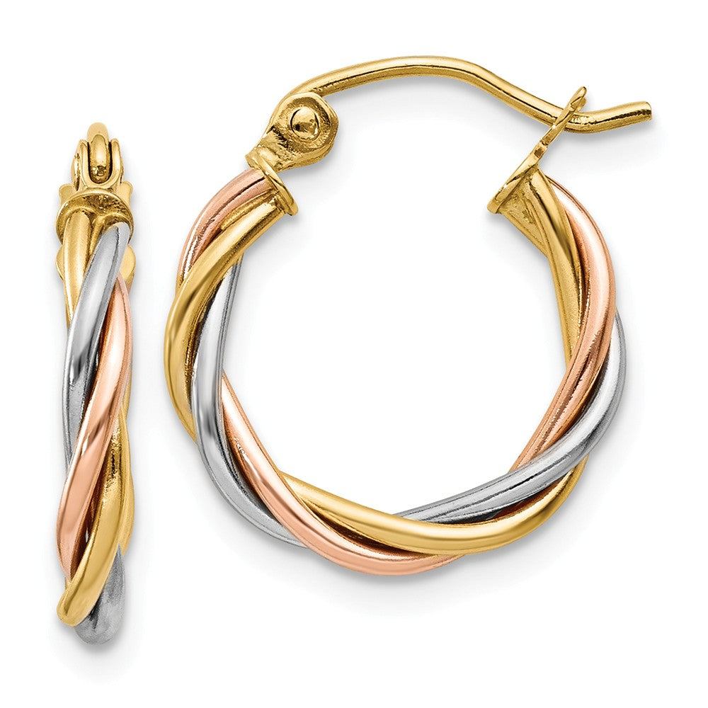 Million Charms 14k Tri-color Polished 2.5mm Twisted Hoop Earrings, 8mm x 2.5mm