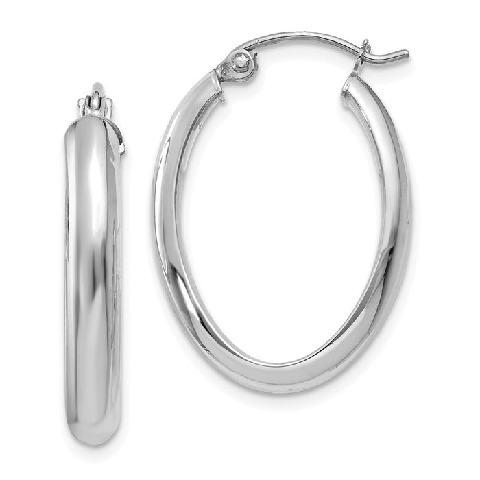 Million Charms 14k White Gold Polished 3.5mm Oval Hoop Earrings, 16mm x 3.5mm