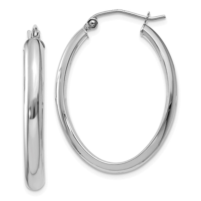 Million Charms 14k White Gold Polished 3.5mm Oval Hoop Earrings, 20mm x 3.5mm