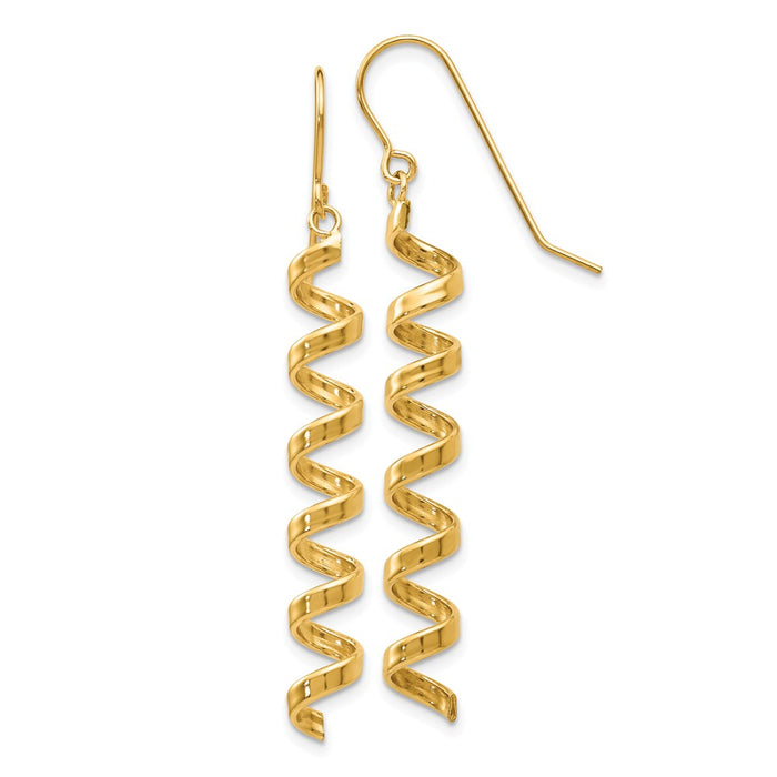 Million Charms 14k Yellow Gold Fancy Spiral Drop Earrings, 48mm x 5mm