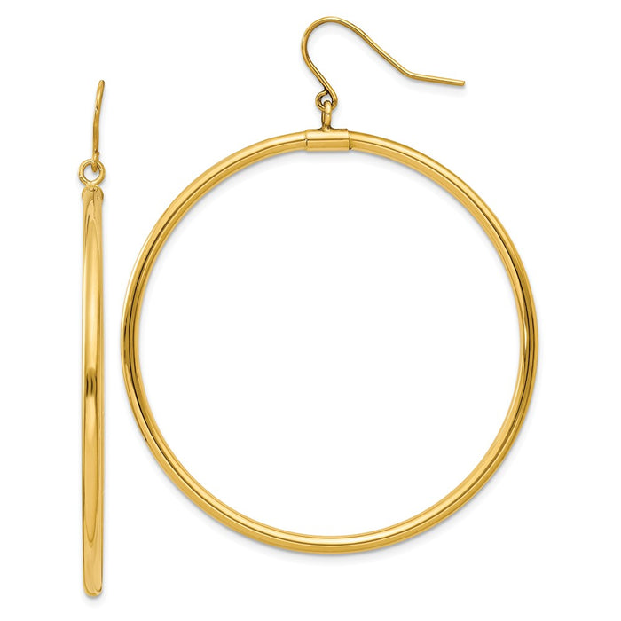 Million Charms 14k Yellow Gold Tube Hoop Dangle Earrings, 40mm x 2mm