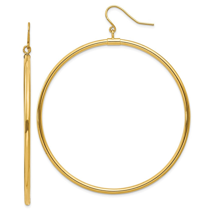 Million Charms 14k Yellow Gold Tube Hoop Dangle Earrings, 50mm x 2mm