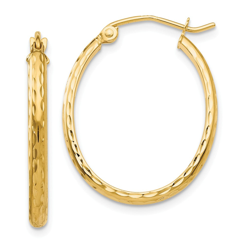 Million Charms 14k Yellow Gold Lightweight Diamond-cut Oval Hoop Earrings, 25mm x 2.5mm