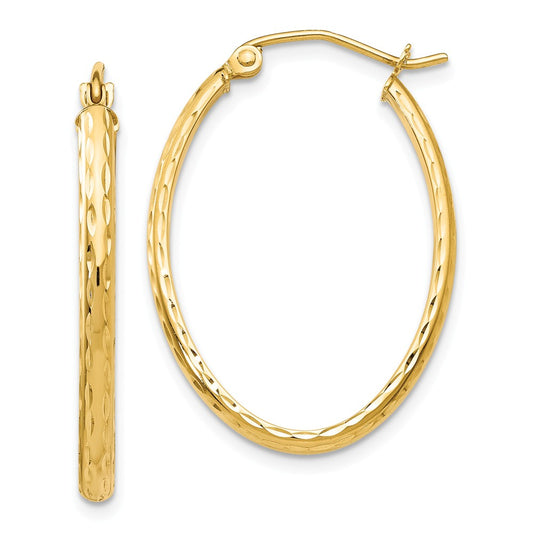 Million Charms 14k Yellow Gold Lightweight Diamond-cut Oval Hoop Earrings, 18mm x 2.5mm