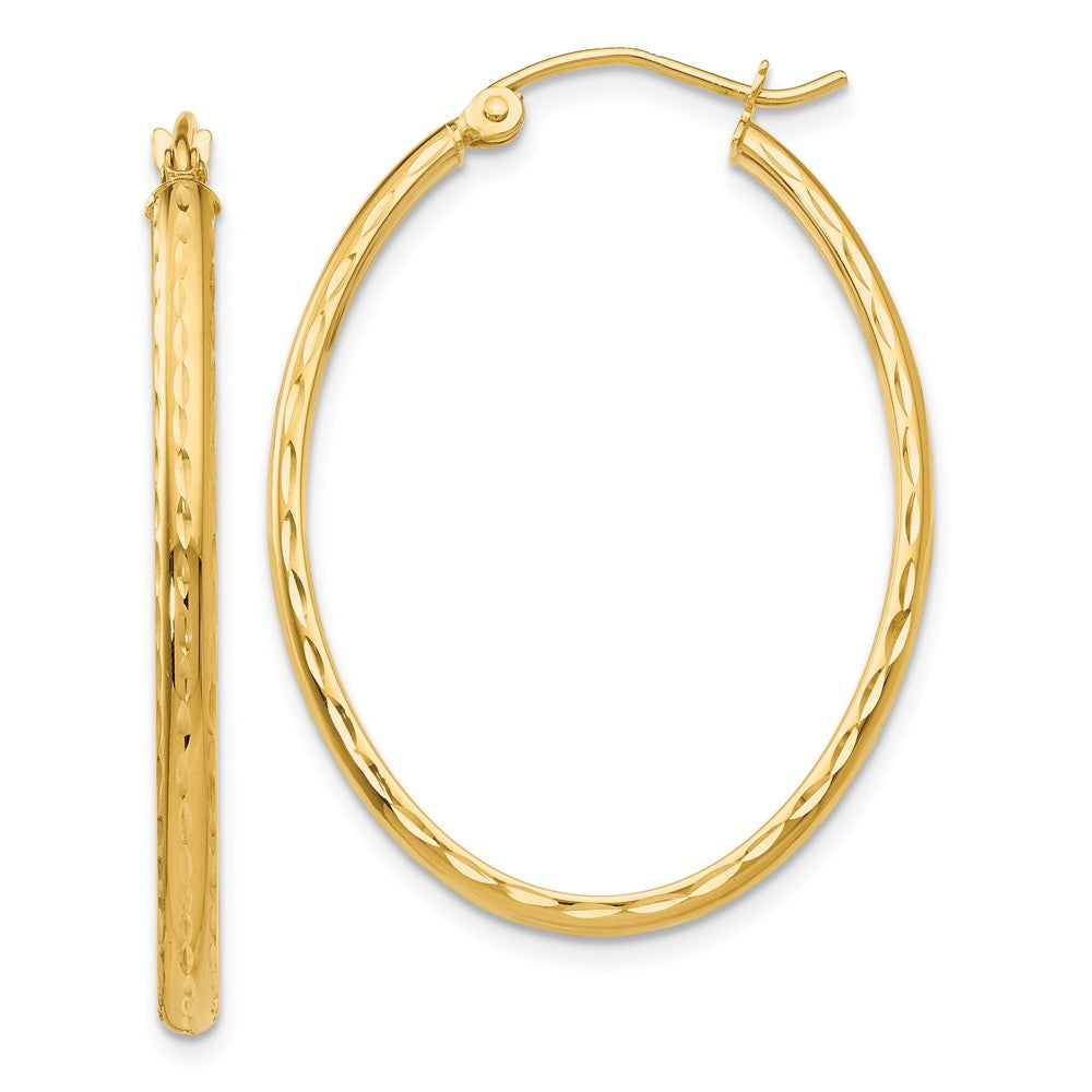Million Charms 14k Yellow Gold Lightweight Diamond-cut Oval Hoop Earrings, 22mm x 2.5mm