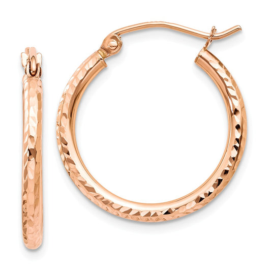 Million Charms 14k Rose Gold Diamond-cut Polished Hoop Earrings, 20mm x 2mm