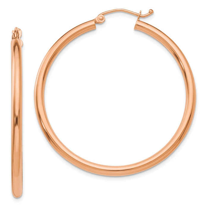Million Charms 14k Rose Gold Polished 2.5mm Lightweight Tube Hoop Earrings, 40mm x 2.5mm