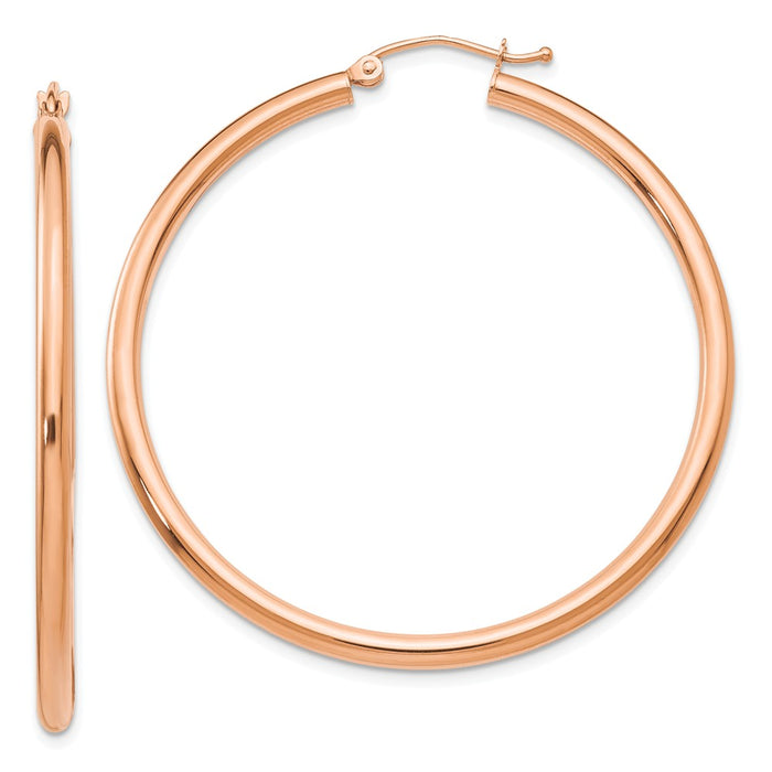 Million Charms 14k Rose Gold Polished 2.5mm Lightweight Tube Hoop Earrings, 45mm x 2.5mm