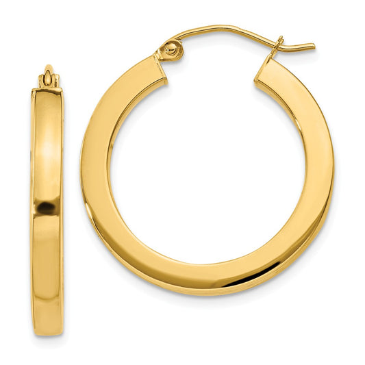 Million Charms 14k Yellow Gold 3mm Polished Square Hoop Earrings, 25mm x 3mm