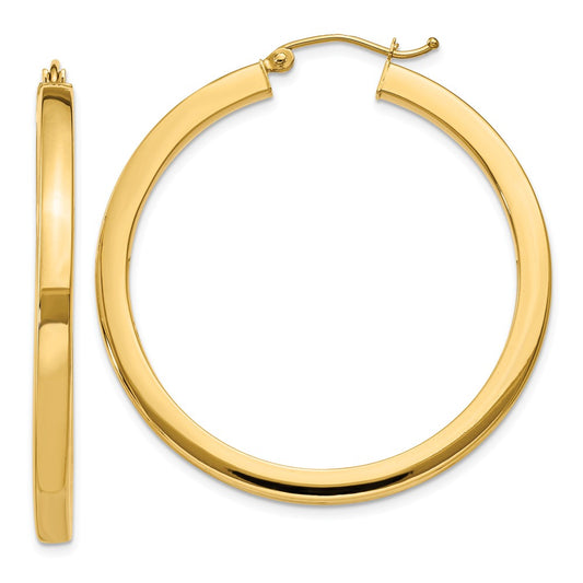 Million Charms 14k Yellow Gold 3mm Polished Square Hoop Earrings, 40mm x 3mm