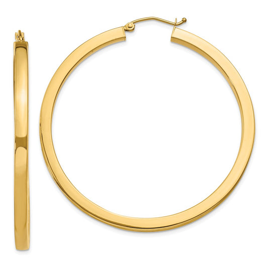 Million Charms 14k Yellow Gold 3mm Polished Square Hoop Earrings, 50mm x 3mm
