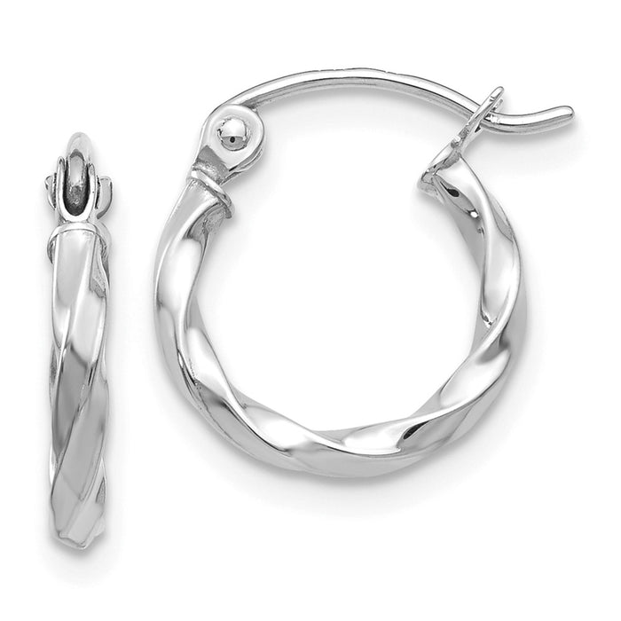 Million Charms 14k White Gold Twist Polished Hoop Earring, 10mm x 2mm