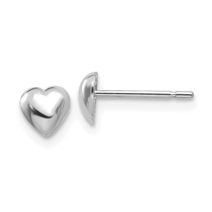 Million Charms 14K White Gold Polished Heart Post Earrings, 4.95mm x 4.75mm