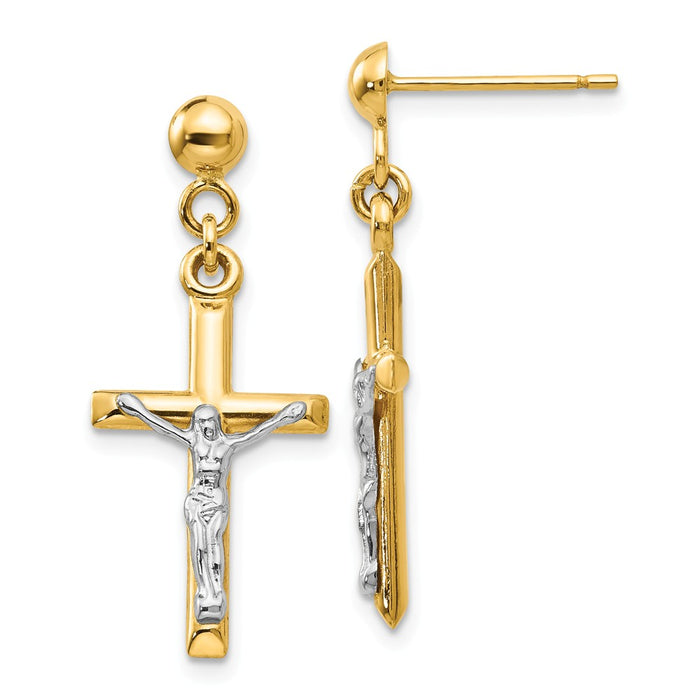 Million Charms 14k Two-tone Hollow Crucifix Earrings, 29mm x 12mm
