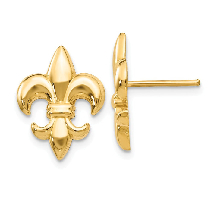 Million Charms 14k Yellow Gold Small Fleur-De-Lis Earring, 15mm x 11mm