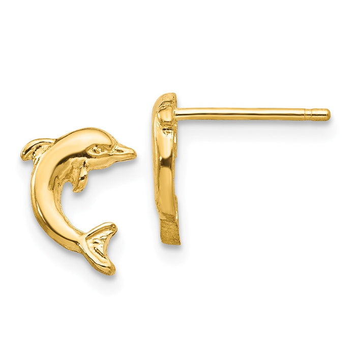 Million Charms 14k Yellow Gold Dolphin Post Earrings, 9mm x 7mm
