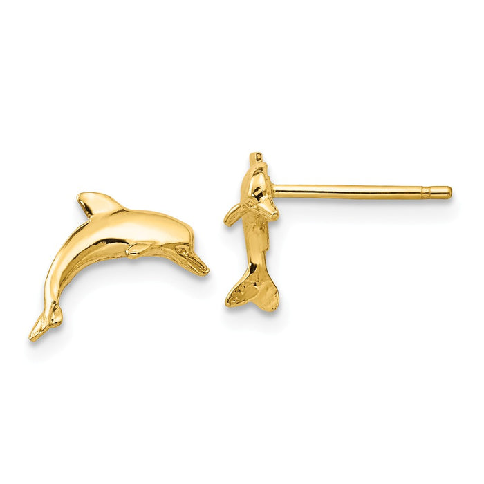 Million Charms 14k Yellow Gold Dolphin Post Earrings, 13mm x 10mm