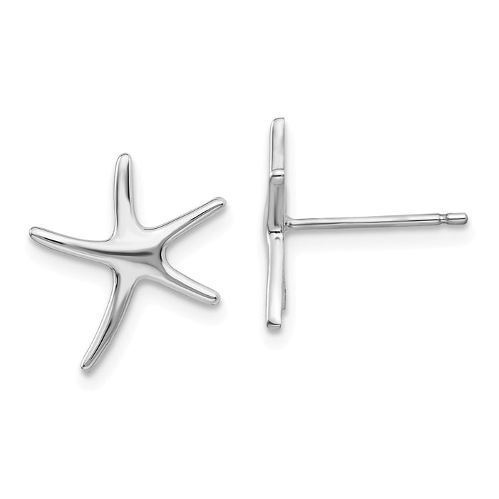 Million Charms 14K White Gold Polished Mini Starfish Earrings, 14mm x 12.15mm