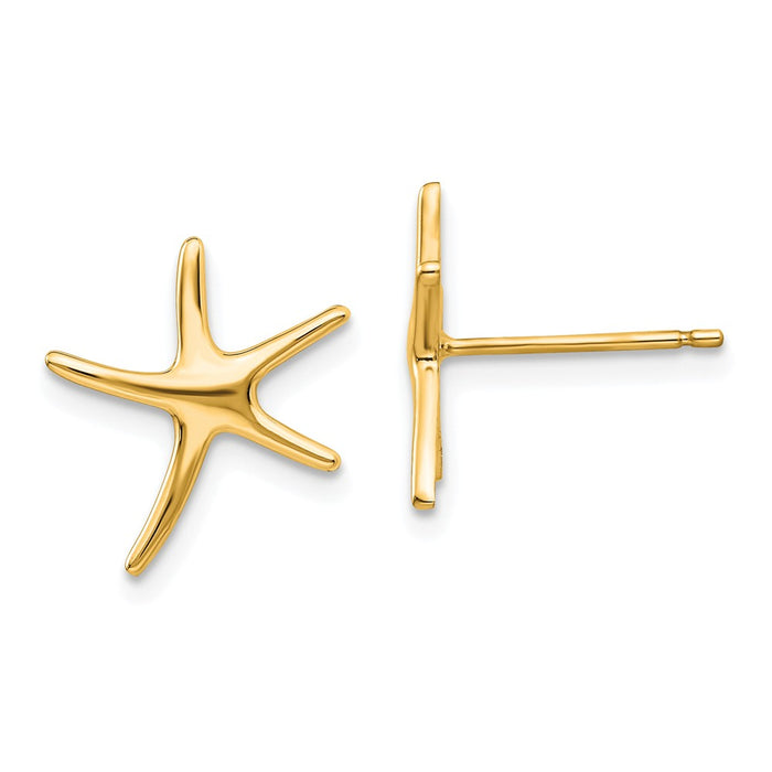 Million Charms 14k Yellow Gold Starfish Post Earrings, 14mm x 12mm