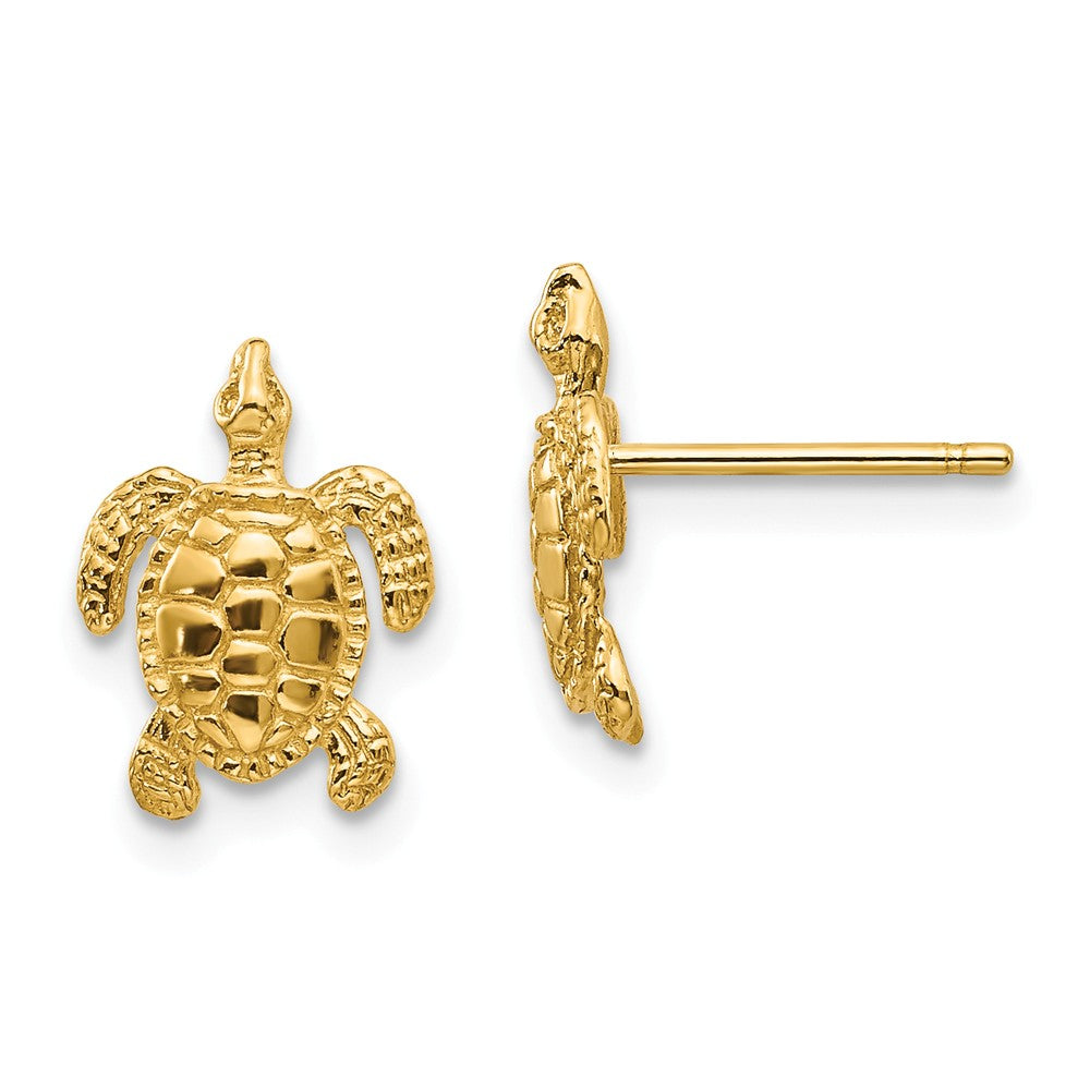 Million Charms 14k Yellow Gold Sea Turtle Post Earrings, 11mm x 9mm