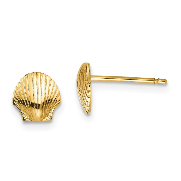 Million Charms 14k Yellow Gold Mini Scallop Shell Post Earrings, 7mm x 7mm
